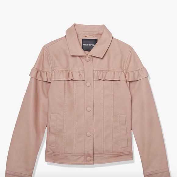 Urban Republic girls full leather ruffle jacket pink size 7/8 Stitch Fix NWT - Picture 1 of 7